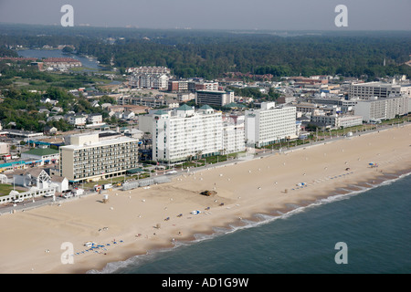 Virginia Beach, Luftaufnahme von oben, Aussicht, Atlantischer Ozean, Wasser, Ufer, Ozean, Meer, Hotels, Eigentumswohnungen, Gehäuse, VA070612027 Stockfoto