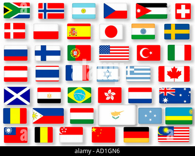 Collage aus 42 verschiedenen Nationalflaggen Stockfoto