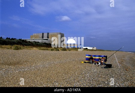 Sizewell A & B Atomkraftwerke an der Küste von Suffolk in der Nähe von Leiston, UK. Stockfoto