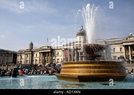 Brunnen und National Gallery. Trafalgar Square, London, England, UK Stockfoto