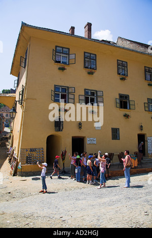 Casa Dracula, Geburtsort von Vlad Dracul, Restaurant Vlad Dracul, Sighisoara/Schäßburg, Siebenbürgen, Rumänien Stockfoto