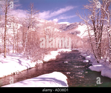 Winter im Sawtooth National Erholung Gebiet Idaho zeigt die Big Wood River Stockfoto