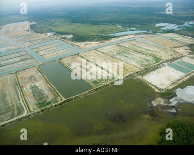 Blick aus dem Fenster eines kleinen Flugzeuges zu sehen, die südlichen Küste von Belize Stockfoto