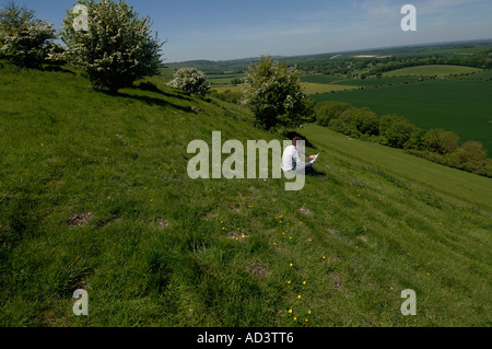 Die Aussicht von der berühmten Kaninchenbau Website Watership Down in Hampshire Stockfoto