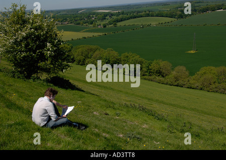 Die Aussicht von der berühmten Kaninchenbau Website Watership Down in Hampshire Stockfoto