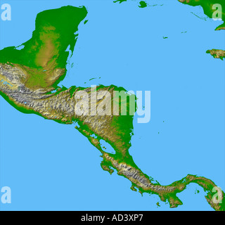 Topographie von Panama, Costa Rica, Nicaragua, El Salvador, Honduras, Guatemala, Belize, südlichen Mexiko, Kuba und Jamaika Stockfoto