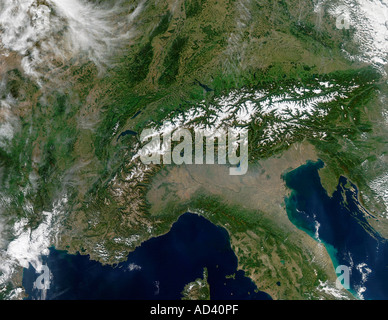 Die Alpen, Satellitenbild Stockfoto