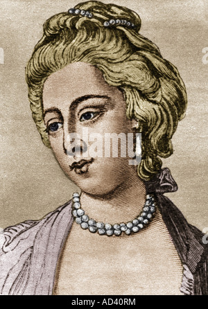 Caroline Matilda, 22.7.1751 - 10.5.1775, Königin Consort von Dänemark und Norwegen 8.11.1766 - 14.3.173, Porträt, Holzgravur, 19. Jahrhundert, später farbig, Stockfoto