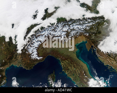 Die Alpen, Satellitenbild Stockfoto