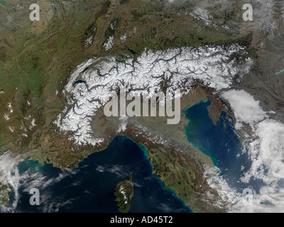 Die Alpen, Satellitenbild Stockfoto