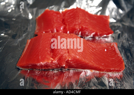 Alaska Rot Lachs auf Folie Stockfoto