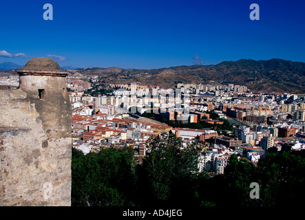 Stadtbild, Übersicht, Ansicht von oben, Blick vom Castillo de Gibralfaro, Malaga, Provinz Malaga, Spanien, Europa Stockfoto
