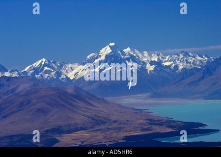 Aoraki Mt Cook Lake Pukaki und Segelflugzeug Mackenzie Country Süd-Insel Neuseeland Stockfoto