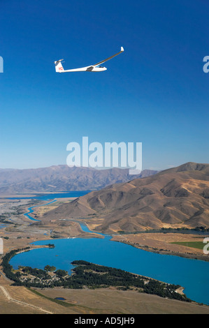 Gleiter und Lake Ruataniwha Mackenzie Country Süd Insel Neuseeland Stockfoto