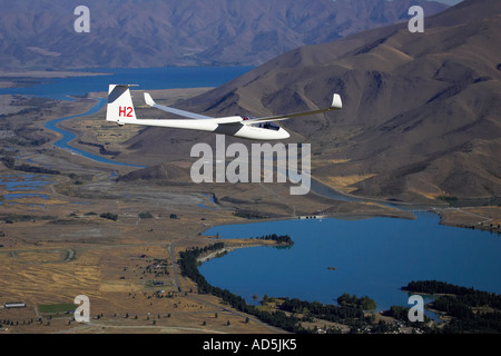 Gleiter und Lake Ruataniwha Mackenzie Country Süd Insel Neuseeland Stockfoto