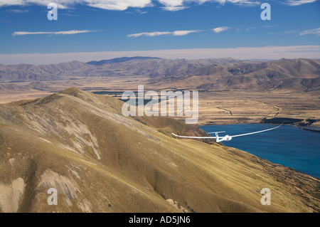 Gleiter und Lake Ohau Mackenzie Country Süd Insel Neuseeland Stockfoto