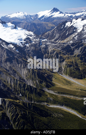 Huxley River North Branch und Segelflugzeug Südalpen Südinsel Neuseeland Stockfoto