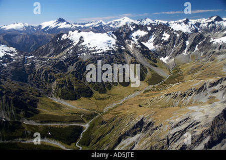 Huxley River North Branch und Segelflugzeug Südalpen Südinsel Neuseeland Stockfoto