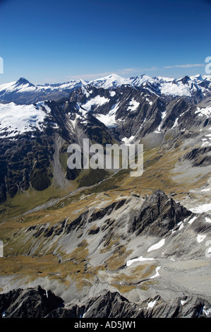 Huxley River North Branch und Segelflugzeug Südalpen Südinsel Neuseeland Stockfoto