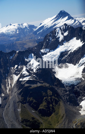 Segelflugzeuge und Memorial Gletscher rechts Huxley River North Branch Südalpen Südinsel Neuseeland Stockfoto