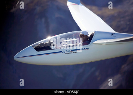 Sebastian Kawa Polen auf Platz Nummer eins der Welt Rennen in NZ Segelflug Grand Prix in der Nähe von Omarama Neuseeland Südinsel Stockfoto