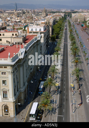 Panoramablick über den Passeig de Colom Barcelona Barça Barca Catalonia Katalonien Katalonien Costa Brava España Spanien Europa Stockfoto