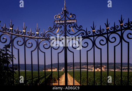 Wein Frankreich Französisch Schloss Bourgogne Clos Vougeot Cote de Nuits Nuits St Georg Schloss Schild Burgund Stockfoto