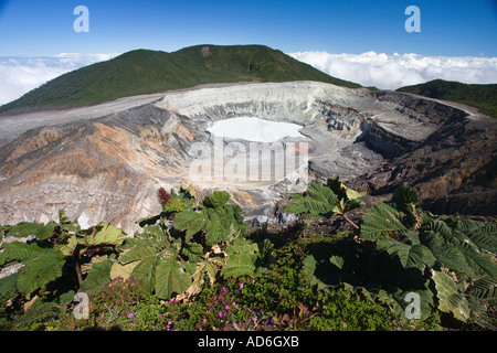 Spektakuläre Höhe Landschaft Blick von Rim in Krater und Schlamm-See von Poas Vulkan Costa Rica in Mittelamerika Stockfoto