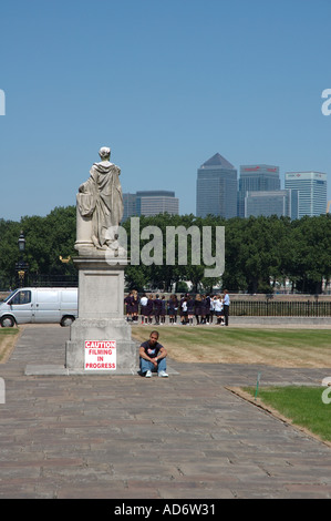 "Vorsicht - Dreharbeiten in Fortschritt Zeichen," Old Royal Naval College Greenwich, London, UK Stockfoto