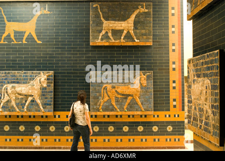 Istanbul Archäologie-Museum, glasierte Ziegel Reliefs von Stieren und Drachen aus monumentalen Ishtar-Tor von Babylon Stockfoto