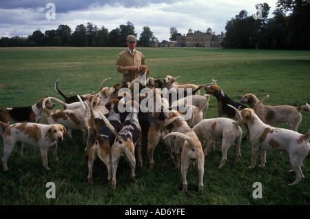 Charles Wheeler Huntsman. Herzog von Beaufort Hunt Badminton Anwesen Gloucestershire morgendliche Hundeübung in Parkland 1996 1990er UK HOMER SYKES Stockfoto