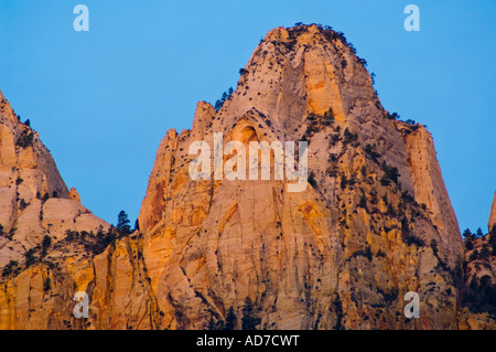 Sunrise-Licht auf den Türmen Jungfrau Zion Canyon Zion National Park in Utah Stockfoto