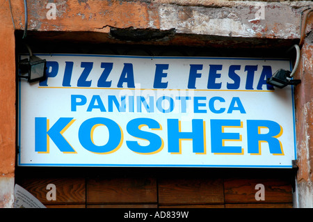 Kosher Pizza Zeichen in Rom, Italien Stockfoto