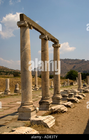 Ionische Säulen in den Ruinen der römischen Heilung Zentrum von Asclepion, am antiken Pergamon, in der Nähe von Bergama, Türkei Stockfoto