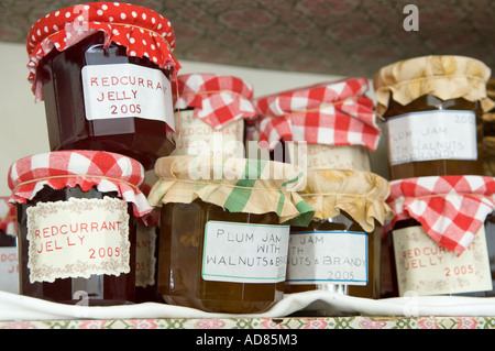 Gläser mit hausgemachter Marmelade auf einem Regal Stockfoto