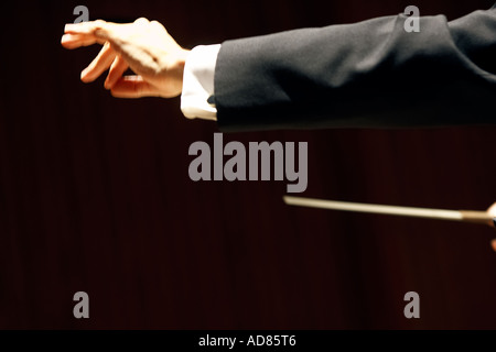 Orchester Dirigenten Hand und Bogen Orchester Kunstperformance Kunst darstellende Kunst Performancekunst klassische Musik Stockfoto