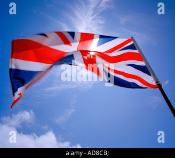 Union Jack im Wind flattern. Stockfoto