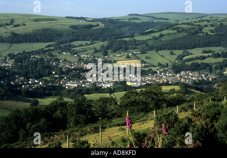 Ansicht von Llangollen von oben von Dinas Bran, Denbighshire, Wales, UK Stockfoto