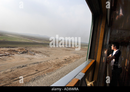 Blick auf innere Mongolei vom Trans-Mongolischen Express unterwegs in Ulaan Baatar aus Peking, China. Stockfoto