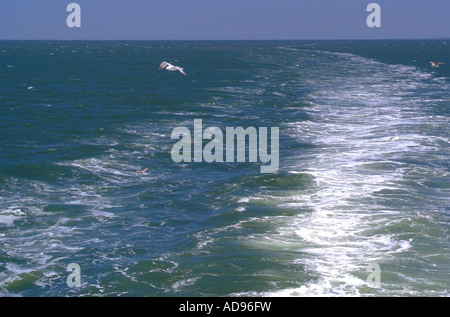 Die Wachen erstellt von Auto und PKW Fähre MV Twin Capes im Atlantischen Ozean Delaware Bay in der Nähe von Cape kann New Jersey USA Stockfoto