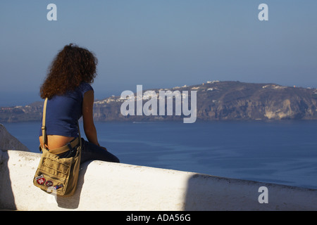 Blick über die Caldera, Griechenland, Santorin, Thira Stockfoto