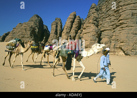 Touareg Wohnwagen im Tassili N'Ajjer nahe der Stadt Djanet, Algerien Stockfoto