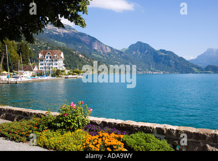 Hotel Central am See am Ufer des Lake Luzern Weggis Kanton Luzern Schweiz Stockfoto