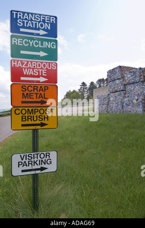 Zeichen in einem recycling-Center stehen die Wegbeschreibung zum recycling Standorte Stockfoto