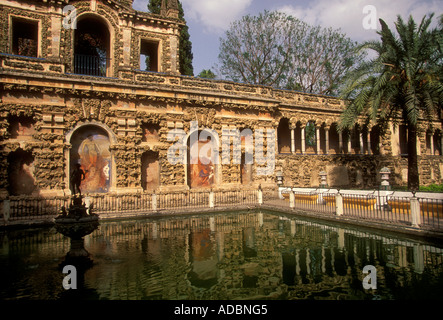 Brunnen, Pool, El Alcazar, Alcazar, Sevilla, Provinz Sevilla, Spanien, Europa Stockfoto