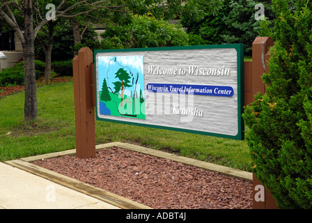 Willkommen Sie in Wisconsin Zeichen in den Zustand auf der Interstate I-94 Stockfoto