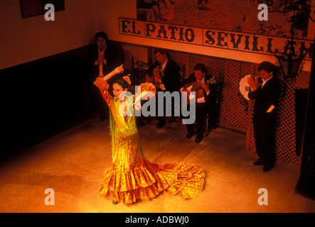 Erwachsene Frau, Flamenco-Tänzerin, El Patio Sevillano, Sevilla, Provinz Sevilla, Spanien Stockfoto