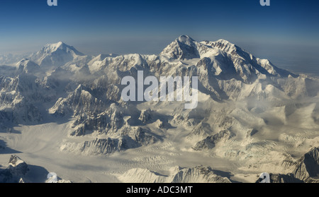 Zusammengesetztes Bild von Mt McKinley (Denali) 8 Bilder genähte Luftaufnahme von etwa 5km hoch Stockfoto