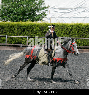 Mittelalterliche Ritter im Galopp sein Pferd Trooper Aktion Reiter Reiter Reiter Pferdesport ritterlichen ritterlichen errantly Speer Hecht Stockfoto