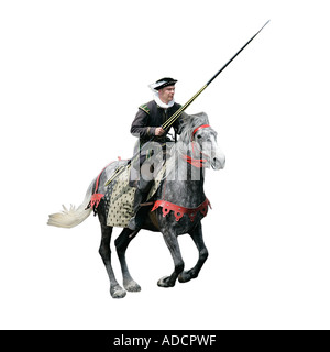 Mittelalterliche Ritter im Galopp sein Pferd Trooper Aktion Reiter Reiter Reiter Pferdesport ritterlichen ritterlichen errantly Speer Hecht Stockfoto